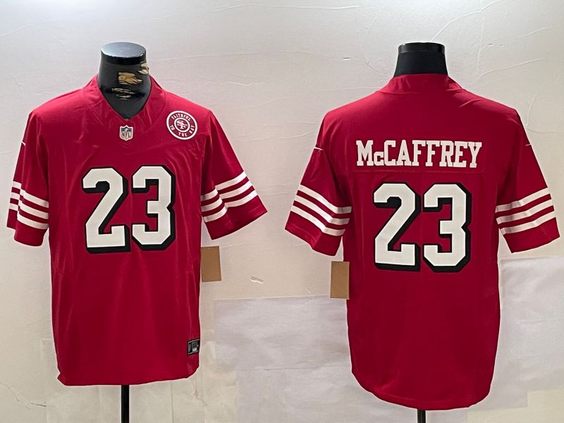 Men San Francisco 49ers 23 Mccaffrey Red Three generations 2024 Nike Vapor Limited NFL Jersey style 2